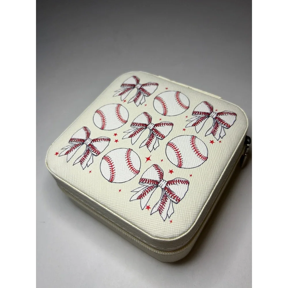 New Handmade Custom Baseball Softball Bow Travel Jewelry Ring Storage Box